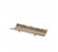perfk Decorative Tray Boat Shape Tray Fruit Bowl Serving Platter Centerpiece Aluminum Hammered Texture Retro Rustic Finish, Small 49 18.5 H5cm, D-Style with Feet, Gold