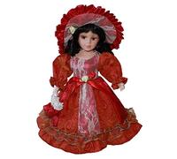 perfk Delicate 12-inch Porcelain Doll Set with Stylish Stand, Red, 30cm