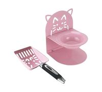 perfk Elevated Cat Bowl Cat Litter Mesh er with Handle Kitten Poop Sifter for Outdoor, Pink