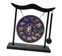 perfk Gong Ornament Wind Gongs Brass Desktop Gong Feng Shui Wind Chimes House Crafts Chinese Gong Bell with Stand for Tabletop Home Decoration, F