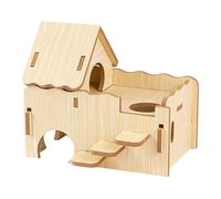 perfk Hamster House Playground Platform Play Toy Wooden Habitats Decor Hideout Tiny House for Dwarf Mice Gerbil Chinchilla, L