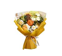perfk Handmade Knitted Bouquet Crochet Bouquet Artificial Flowers Knitted Rose Daisy Finished Product Eternal Blessing, Yellow
