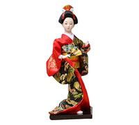 perfk Japanese Kimono Geisha Figurine National Humanoid Girl Statue for Home Ornament, Red