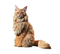 perfk Maine Coon Cat Figurine, Resin Animal Statue, Decorative Model, Cute Sitting Cat Statue, for Dining Room, Farmhouse, Lawn, Style A