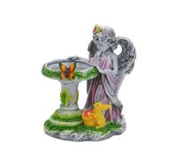 perfk Outdoor Angel Statue With Pedestal Basin Sun Powered Resin Sculpture Featuring Small Hare And Butterfly Accents For Yard Patio Flower Bed Decoration