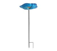perfk Outdoor Bird Feeder Bird Bath Bowl Metal Cute Ornament with Stake Watering Station for Patio Lawn Outside Courtyard Decor, blue