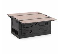 perfk Outdoor Storage Container Utility Crate Box Chest Bin With Wood Lid Foldable Hard Flat Top Side Door Access With Lock, Black, Rhombus Panel, No Stainless Steel Bracket