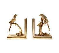 perfk Parrot Bookends, Retro Creative, Decorative Craft, Gold Resin Book Stoppers for Cabinet Bookshelf Desk Living Room Office