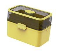 perfk Portable Medicine Box with Handle Medicine Organizer Multi Layer Lidded Sewing Accessories Container Empty for Study Travel, Yellow Green