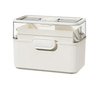 perfk Portable Medicine Box with Handle Medicine Organizer Multi Layer Lidded Sewing Accessories Container Empty for Study Travel, White