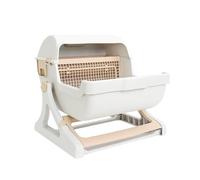 perfk Semi-automatic Pet Litter Box, Semi-enclosed Luxury Cat Litter Box, Cat Toilet, Cat Bedpan for Kittens, Beige