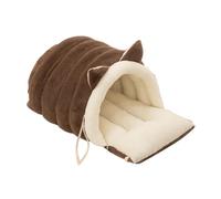 perfk Slipper Cat Bed Cave Sleeping Bag Covered Hood Pet House Nest for Small Pet Floor, light coffee