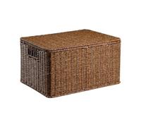 perfk Storage Basket Lidded Box Handcrafted Organizer Japanese Style Decorative Woven Compartment Suitable for Desktop Use Bedroom Office, Dark Brown, Large (38x30x21cm)