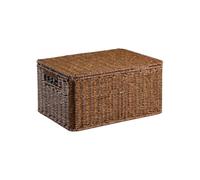 perfk Storage Basket Lidded Box Handcrafted Organizer Japanese Style Decorative Woven Compartment Suitable for Desktop Use Bedroom Office, Dark Brown, Medium (34x26x17cm)