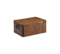 perfk Storage Basket Lidded Box Handcrafted Organizer Japanese Style Decorative Woven Compartment Suitable for Desktop Use Bedroom Office, Dark Brown, Small (30x22x13cm)