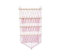 perfk Stuffed Animal Storage Hammock Hand-Woven Hanging Organiser Space-Saving 3-Layer Children Toys Rack for Bedroom Play Room, Pink
