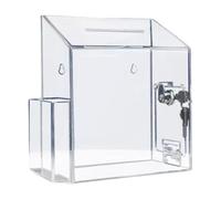 perfk Suggestion Box Ballot Drop Box Clear Business Cards Case with Lock and Key for Business Community Events Reception Tabletop