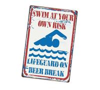 perfk Swim at Your Own Risk Plaque Sign Pool Sign Tin Painting for Home Decor Water Park, Style F