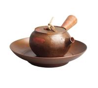 perfk Teapot with Tray Handle Kettle Set with Wooden Grip Short Spout Control Matching Tray Hammered Finish Suitable for Home Decor Meditation Corners Gift Giving