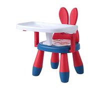 perfk Toddler Dining Chair with Adjustable Tray and Removable Seat Cushion, Red Blue Rabbit