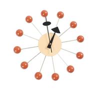 perfk Wooden Balls Wall Clock, Decorative Wall Clock, Silent Non Ticking, Minimalist Hanging Clock for Home Bedroom Kitchen Wall Decoration, Orange Ball