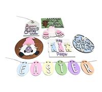 perfk Wooden Easter Desktop Decorations, Easter Tree, Wooden Bunny, Easter, DIY Tabletop, Crafting, Spring Decoration for A Happy Easter, 6x12cm