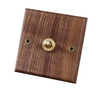 perfk Wooden Light Switch Plate, Solid Wood Brass Toggle Switch Plate, Retro American Industrial Style Home Decor Outlet Panel Decorative Wall Plate for Bar Kitchen Restroom Office, Single Lever