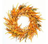Perfnique 60cm Autumn Wreath for Front Door, Large Harvest Wheat Wreath for Porch, Indoor Outdoor Window Wall Decoration, Seasonal Farmhouse Fall Thanksgiving Halloween Décor (Orange Wheat)