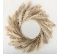 Perfnique Pampas Grass Wreath, Faux Pampas Wreath for Front Door, Artificial Pampas Grass Wreath for All Seasons, Boho Wall Decor, Farmhouse Pampas Grass Garland, DIY Wreath Arrangement (Ivory&Taupe)