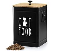 PERFNIQUE Cat Food Storage Container, Airtight Cat Treat Container with Scoop and Bamboo Lid, 25 Cup Pet Food Storage for Kitchen Countertop, Treat Jars for Pets, Farmhouse Cat Food Container (Black)