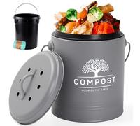PERFNIQUE Compost Bin - 1.3 Gal Countertop Composter with Lid, Indoor Compost Bucket with Inner Liner and Carbon Filter, Grey