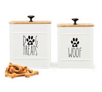 PERFNIQUE Dog Treat Container, Dog Treat Tin with 2 Airtight Lids, Kitchen Counter and Pet Treat Containers, 7.8 x 6.2 & 7.3 x 5.5 (White)
