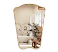 PERFNIQUE Gold Bathroom Mirror Irregular Wall Mirror, 81 x 58 cm Wood Framed Mirrors, Decorative Vintage Mirror, Modern Vanity Mirror for Over Sink Bathroom Living Room Entryway, Modern Wall Decor
