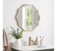 PERFNIQUE Gold Round Wall Mirror, 50 cm Wavy Wood Framed Mirror for Bathroom Nursery Bedroom Living Room Entryway, Decorative Modern Wall Decor (Gold, 50cm)