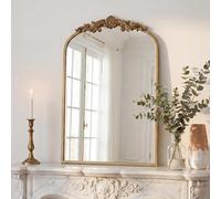 PERFNIQUE Gold Vintage Mirror, 88 x 60cm Arched Antique Baroque Mirror for Wall, Brass Traditional Ornate Wall Decor for Bathroom, Living Room, Fireplace, Entryway, Hallway (88 x 60 cm)