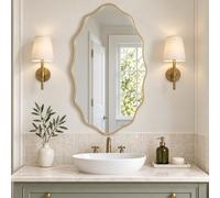 PERFNIQUE Gold Wall Mirror, 76 cm x 45 cm Wavy Wood Framed for Bathroom Nursery Bedroom Living Room Entryway, Decorative Modern Wall Decor (Gold, 76 cm x 45 cm)