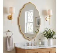 PERFNIQUE Gold Wall Mirror, 81 ×51 cm Wavy Oval Mirror for Bathroom, Large Decorative Mirror for Entryway, Bedroom & Living Room, Hanging or Leaning