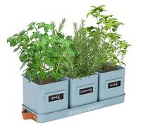 PERFNIQUE Indoor Herb Garden Planter Set With Tray, Farmhouse Plant Pots, Windowsill Planter With Drainage for Indoor/Outdoor, Window Pots (Sky Blue)