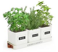 PERFNIQUE Indoor Herb Garden Planter Set With Tray, Farmhouse Plant Pots, Windowsill Planter With Drainage for Indoor/Outdoor, Window Pots (White)
