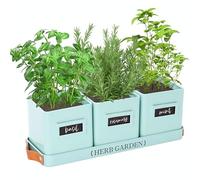 PERFNIQUE - Indoor Herb Garden Planter Set with Tray Farmhouse Style Herb Garden with Drainage (Pot Only) for Indoor Outdoor Window, Mint Green