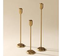 Perfnique Iron Taper Candle Holders Set of 3 - Antique Brass Iron Candlestick Holders for Wedding, Dining Table, Party, Fireplace Mantel Decor