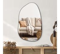 PERFNIQUE Irregular Asymmetrical Wall Mirror, 85cm x 52cm Modern Black Mirror, Boho Vintage Wall Decor for Bathroom Bedroom Living Room Entryway Fireplace, Wall Mounted (Black, 85cm x 52cm)