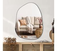 PERFNIQUE Irregular Wall Mirror Asymmetrical Mirror, Black Wood Framed Mirror for Bathroom Bedroom Living Room Entryway, Decorative Modern Wall Decor, Wall Mounted Mirror (Black, 32''x24'')