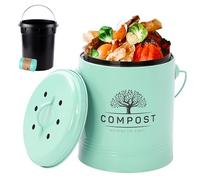 Perfnique Kitchen Compost Bin, 1.3 Gallon Countertop Compost Bin with Lid, Indoor Compost Bucket Includes Inner Bucket Liner and Carbon Filter, Small Compost Bin with Trash Bags (with Bags, Mint)
