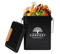 PERFNIQUE Kitchen Compost Bin, 1.7 Gallon Countertop Compost Bin with Lid, Indoor Compost Bin Includes 2 Carbon Filters, Small Compost Bucket, Food Waste Bin for Kitchen with Trash Bags (Matte Black)