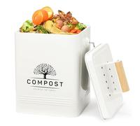 Perfnique Kitchen Compost Bin, 6L Countertop Compost Bin with Lid, Indoor Compost Bin Includes 2 Carbon Filters, Small Compost Bucket, Food Waste Bin for Kitchen with Trash Bags (Cream White)