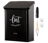 Perfnique Magnetic Lint Bin for Laundry Room with Lint Brush, Wall Mounted Lint Holder Trash can with lid for Dryer, Modern Farmhouse Rustic Metal Laundry Room Storage Organization and Decor(Black)