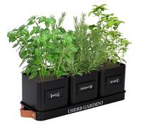 PERFNIQUE - Planter Set with Tray for Indoor Herb Garden, Farmhouse Style, Herb Garden with Drainage (Pot Only) for Indoor Outdoor Window, Matte Black