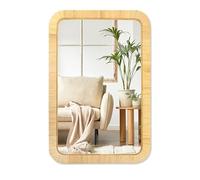 PERFNIQUE Rattan Mirror, 76 x 50 cm Rectangle Boho Bathroom Mirror, Decorative Wall Mirror Nursery Mirror, Rustic Farmhouse Handmade Wicker Mirror for Bathroom Bedroom Entryway Living Room Decor