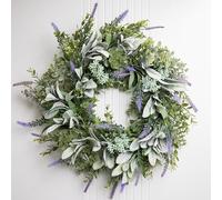 Perfnique Spring Summer Wreaths for Front Door, Lambs Ear Wreath with Lavender Flowers and Eucalyptus Leaves, 50cm Green Artificial Wreath for Door Window, Farmhouse Wreath for Wall Decor (Lavender)